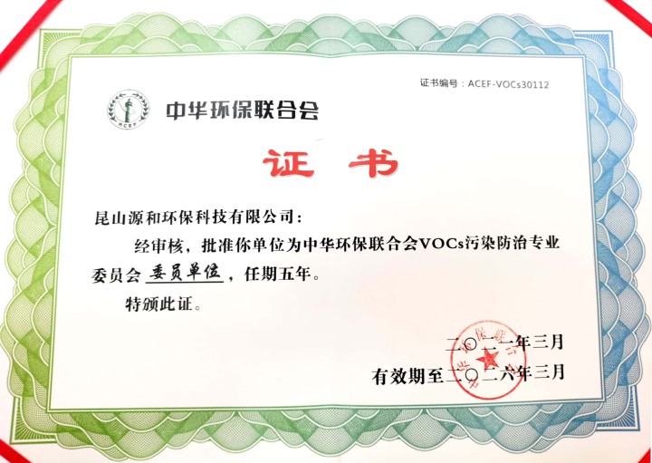  中华环保联合会vocs污染防治专业委员会“委员单位” Member Unit 